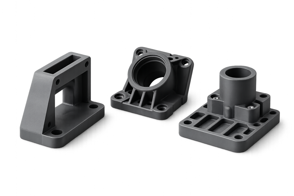 Mehrere funktionale 3D-gedruckte Kunststoffteile für industrielle Anwendungen in professioneller Umgebung in Köln und NRW