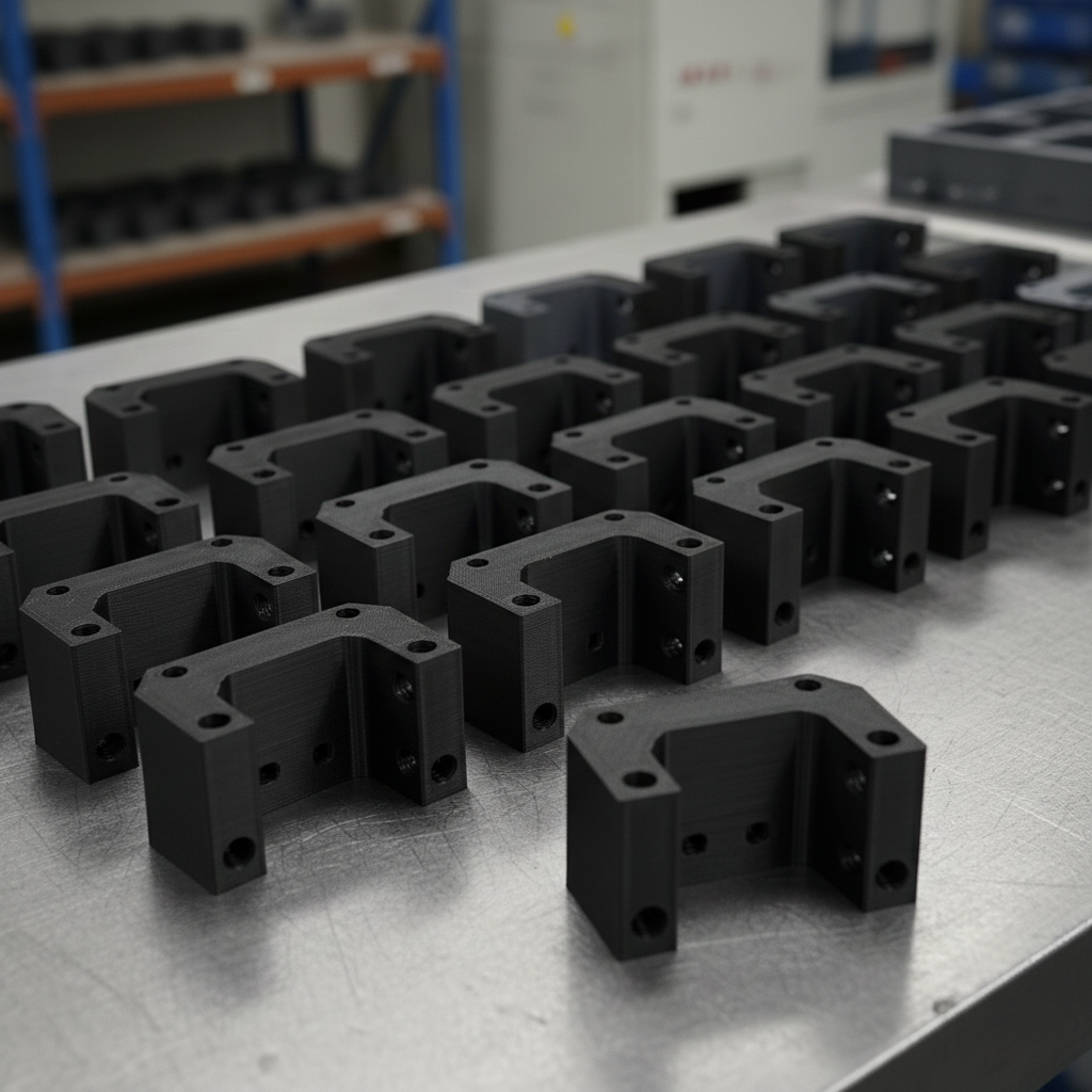 Identische Kunststoffbauteile als reproduzierbare Kleinserie im industriellen 3D-Druck, gleichmäßige Qualität und Oberfläche