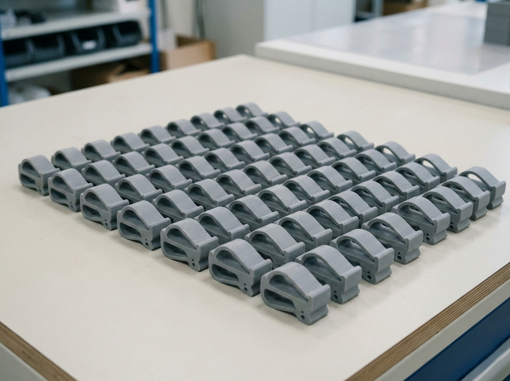 Viele identische Kunststoffbauteile als wirtschaftliche Kleinserie mit mittleren Stückzahlen im industriellen 3D-Druck